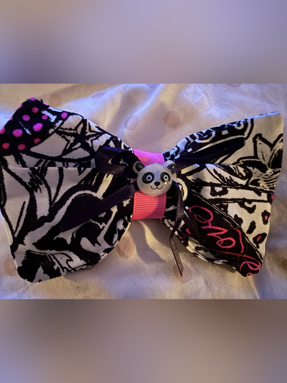 Panda punk rock Lolita hairbow kawaii bow HANDMADE NWT made by me - 1 of a kind